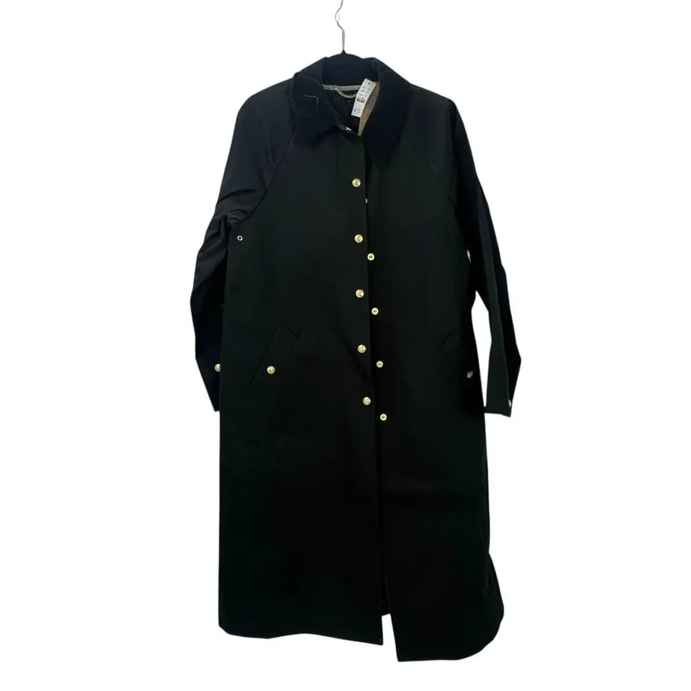 J. Crew Long Barn Jacket in Waxed Cotton Twill Solid Black Size XXS NWT - Picture 13 of 13